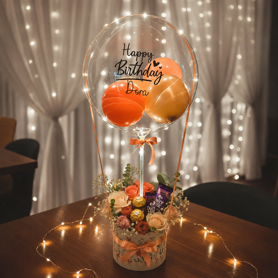 Bobo Balloon with Flowers & Chocolates