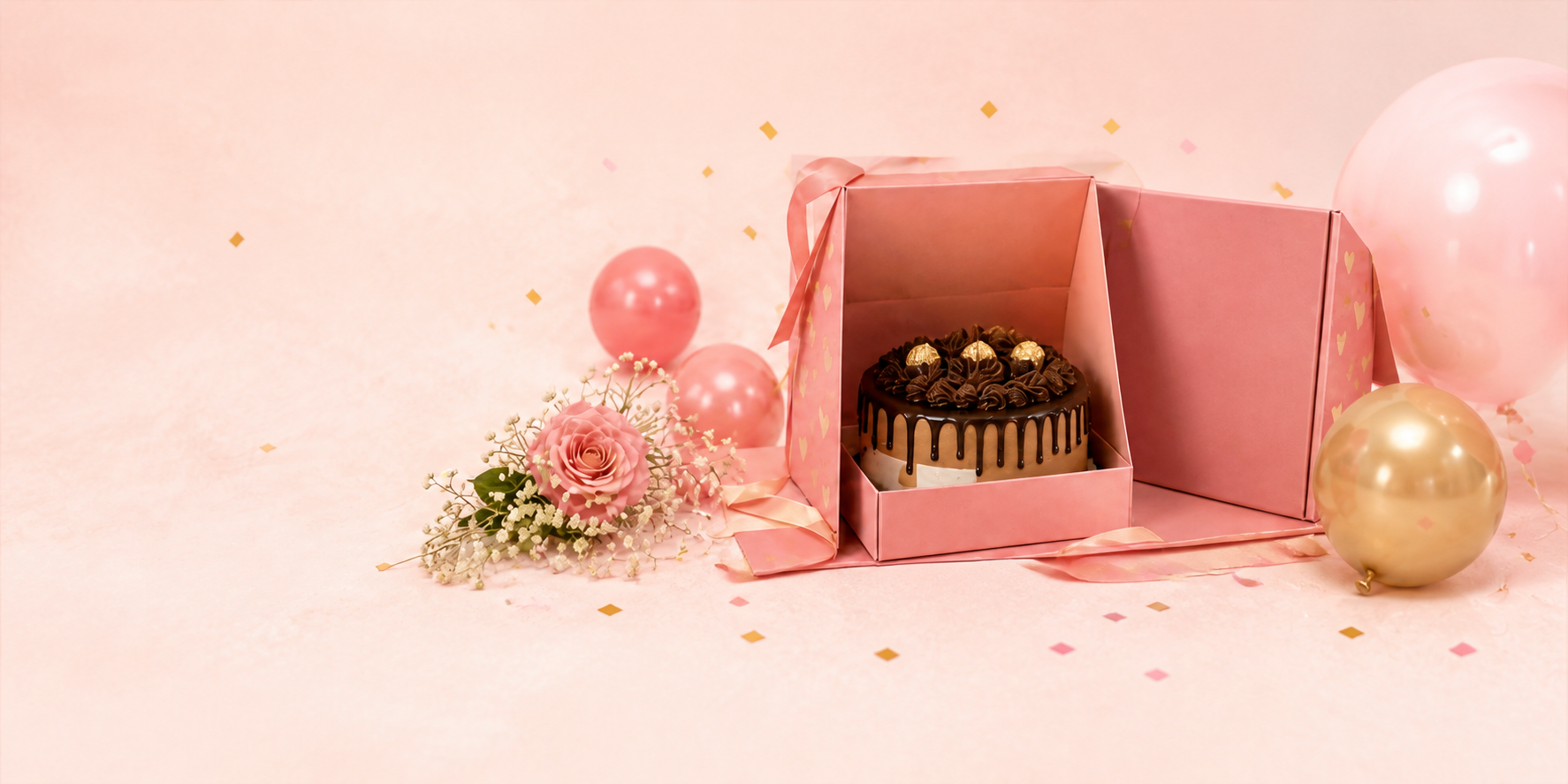 Pink surprise cake box celebration gift